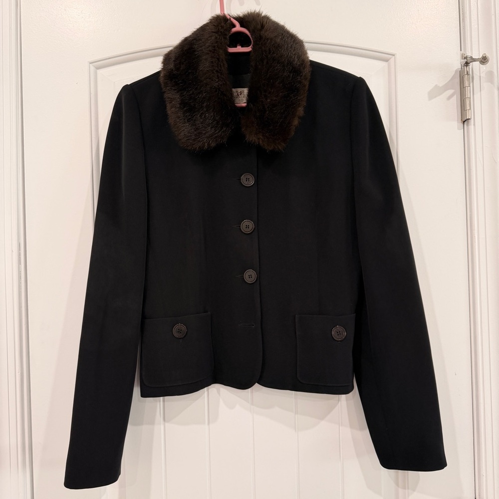 Vertigo Paris Black Cropped Jacket Faux Fur Collar Size Small